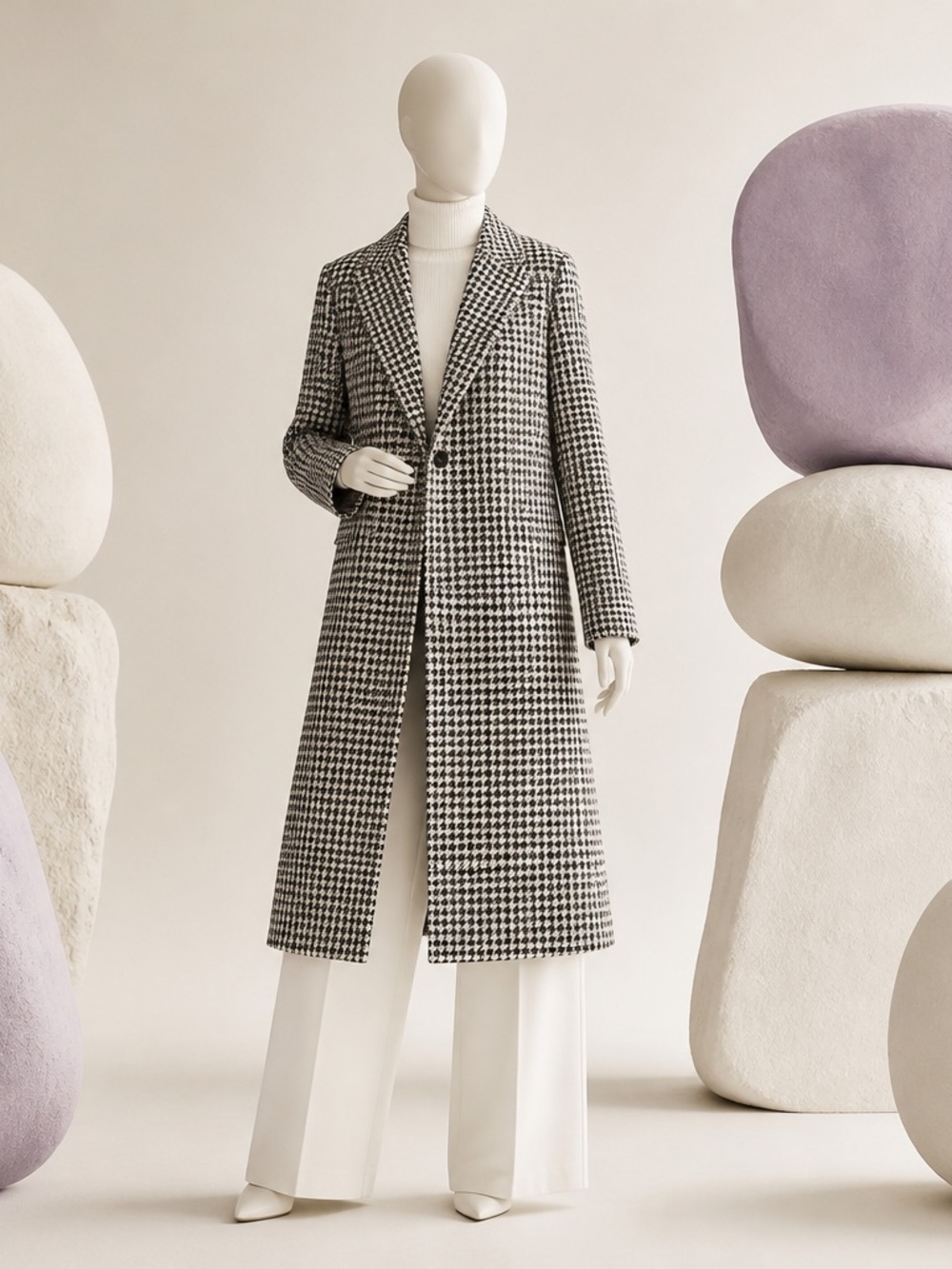 Women’s Long Single Breasted Coat Black & White Size S